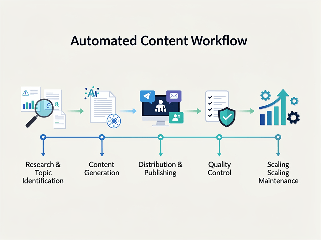 Step-by-step flowchart of automatic article writer process from research to publication and scaling