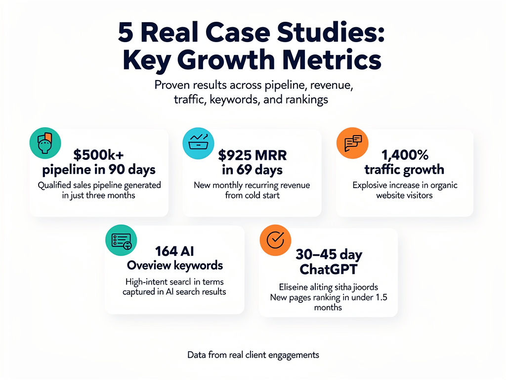 AI content for SEO case study results showing verified metrics from five real company implementations