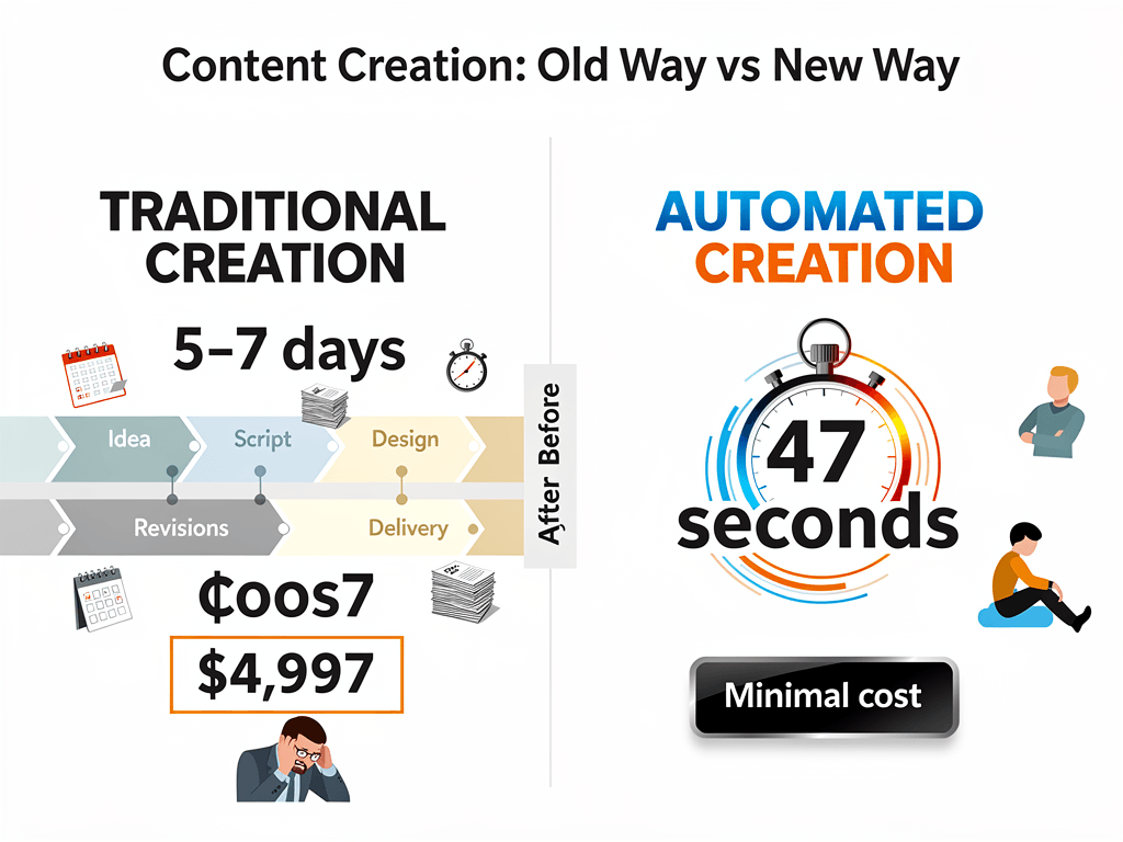 Content multiplication diagram showing automated content creation transforming blog posts into TikTok and Reels formats
