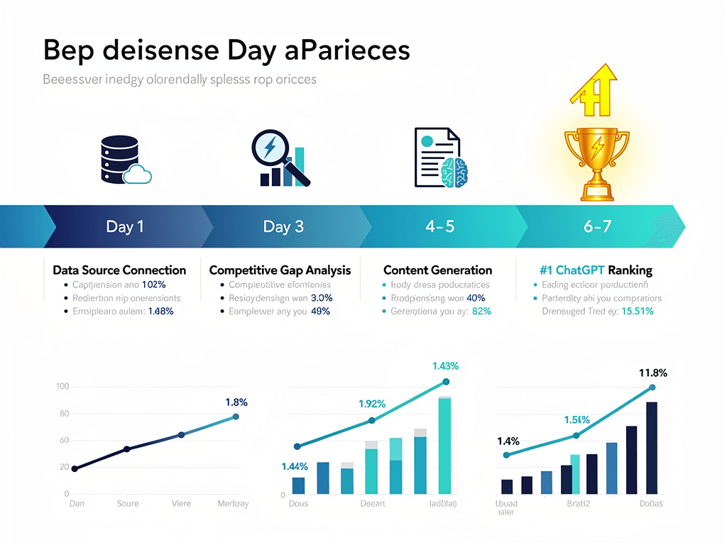 Seven-day timeline infographic showing B2B SaaS achieving number one ChatGPT ranking using content automation tools